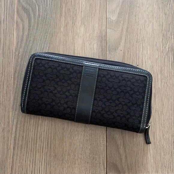 Coach Black Logo Canvas Wallet with Leather Trim - Picture 5 of 11